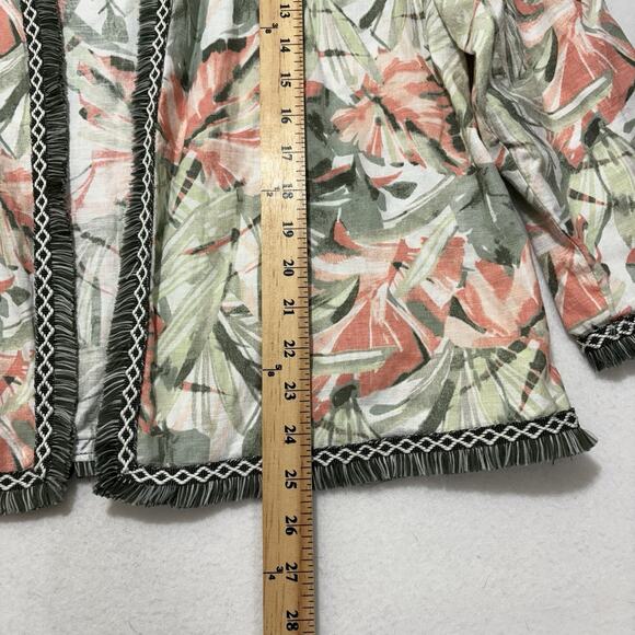 Chico's 2 (US Large) Open Front Fringe Cardigan Linen Blend Top Havana Floral - Picture 9 of 13
